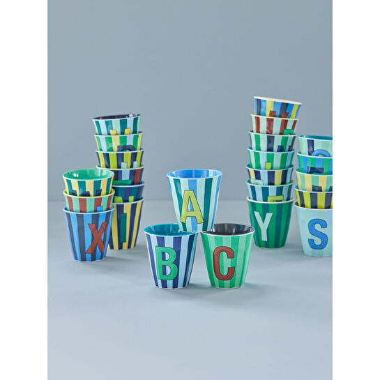 Rice Melamin Çizgili Bardak - Mavi E