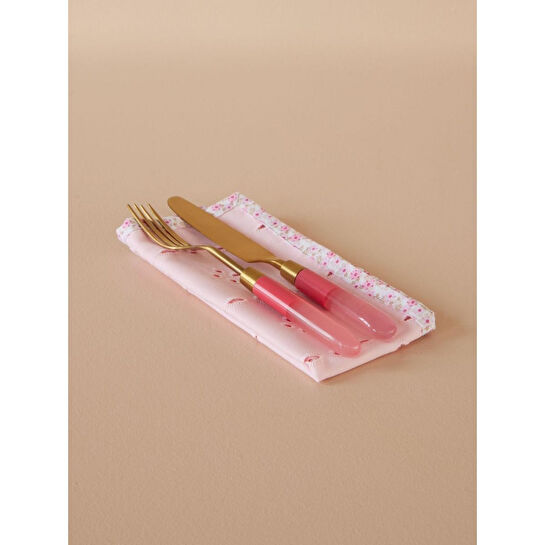 Rice Pembe Çiçekli Baskılı Peçete - 2'li Set