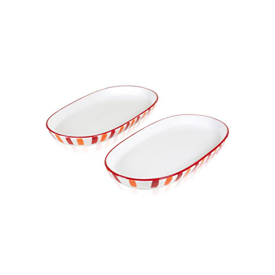 The Mia Joy Oval Servis 2li Set Kırmızı 17x30x4 Cm