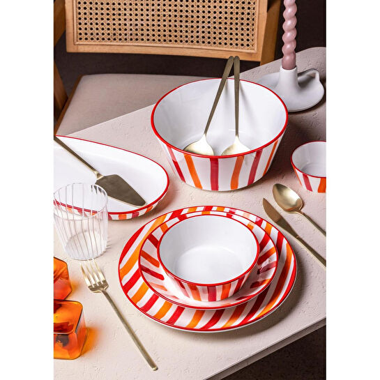 The Mia Joy Oval Servis 2li Set Kırmızı 17x30x4 Cm