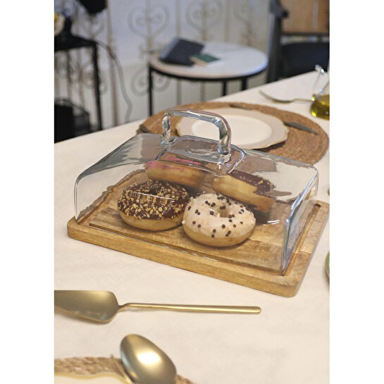 The Mia Madera Dikdörtgen Kek Saklama Fanusu 16x28x18 Cm