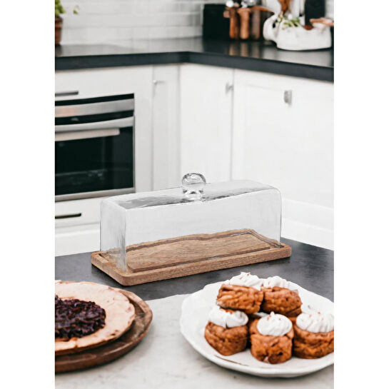 The Mia Madera Dikdörtgen Kek Saklama Fanusu 15x32x14 Cm