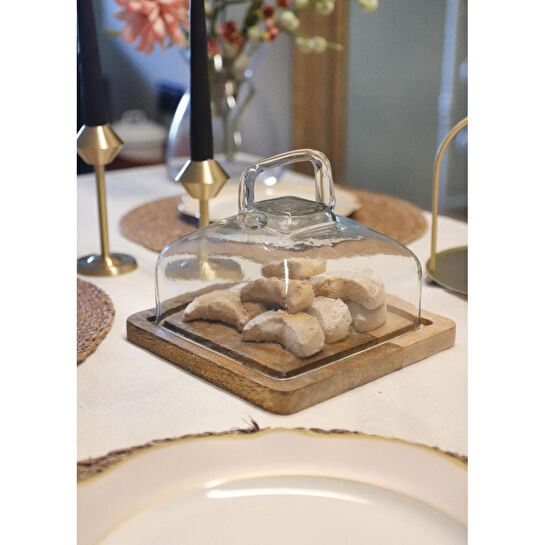 The Mia Madera Dikdörtgen Kek Saklama Fanusu 13x17x17 Cm