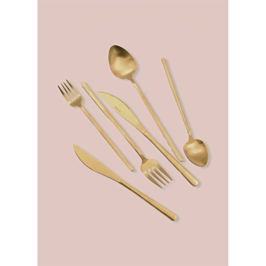 The Mia Giallo Çatal Kaşık Bıçak Takımı Mat Gold 36 Parça
