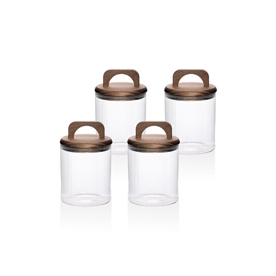 The Mia Akasya Kulplu Cam Kavanoz Seti 4 Parça 700 Ml