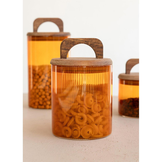 The Mia Akasya Kulplu Cam Kavanoz Seti Amber 4 Parça 700 Ml