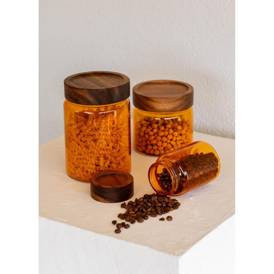 The Mia Akasya Yuvarlak Cam Kavanoz Amber 850 Ml