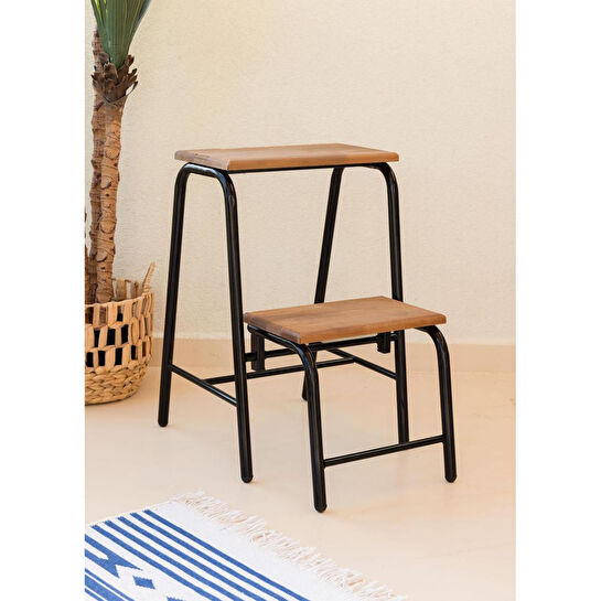 The Mia Ahşap 2 Basamaklı Tabure Merdiven Siyah