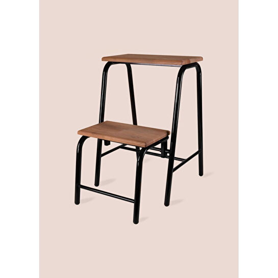 The Mia Ahşap 2 Basamaklı Tabure Merdiven Siyah