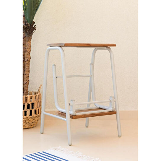 The Mia Ahşap 2 Basamaklı Tabure Merdiven Beyaz