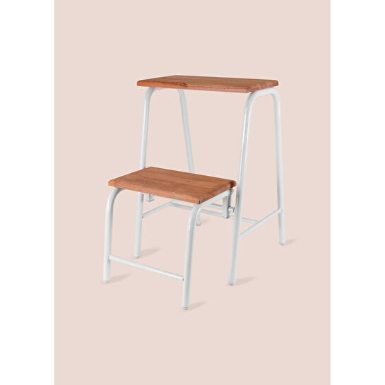 The Mia Ahşap 2 Basamaklı Tabure Merdiven Beyaz