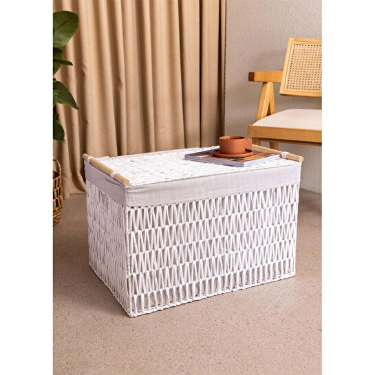 The Mia Cesta Hasır Organizer Sepet Beyaz 62x42x42 Cm