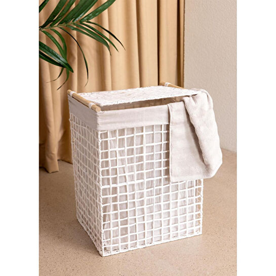 The Mia Braid Hasır Çamaşır Sepeti Beyaz 38x30x51 Cm