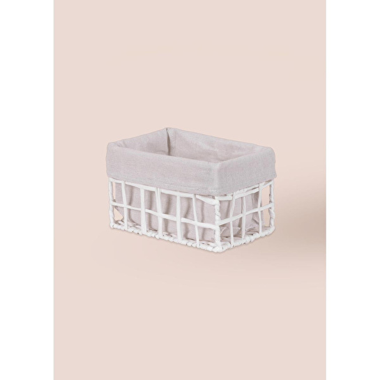 The Mia Braid Hasır Organizer Sepet Beyaz 22x14x13 Cm