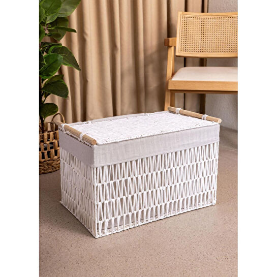 The Mia Cesta Hasır Organizer Sepet Beyaz 57x36x37 Cm