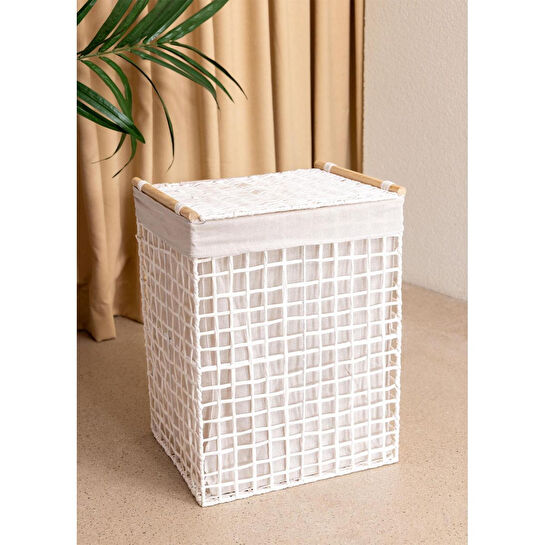 The Mia Braid Hasır Çamaşır Sepeti Beyaz 43x35x56 Cm