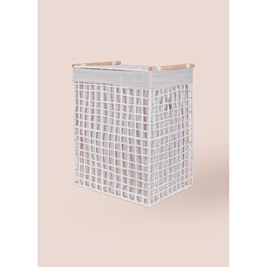 The Mia Braid Hasır Çamaşır Sepeti Beyaz 43x35x56 Cm