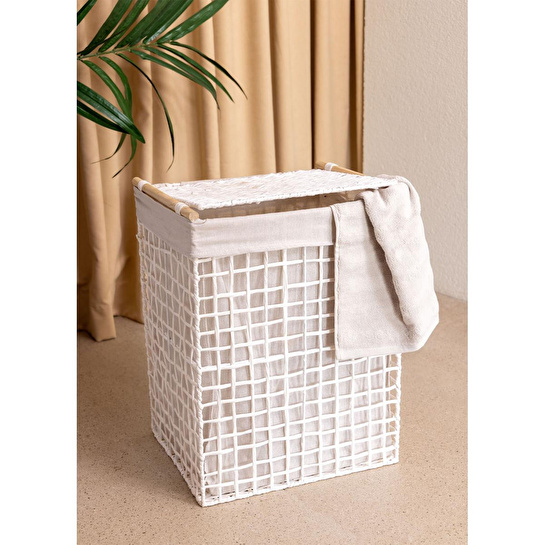 The Mia Braid Hasır Çamaşır Sepeti Beyaz 43x35x56 Cm