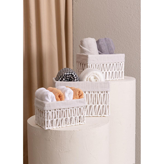 The Mia Cesta Hasır Organizer Sepet Beyaz 26x18x16 Cm