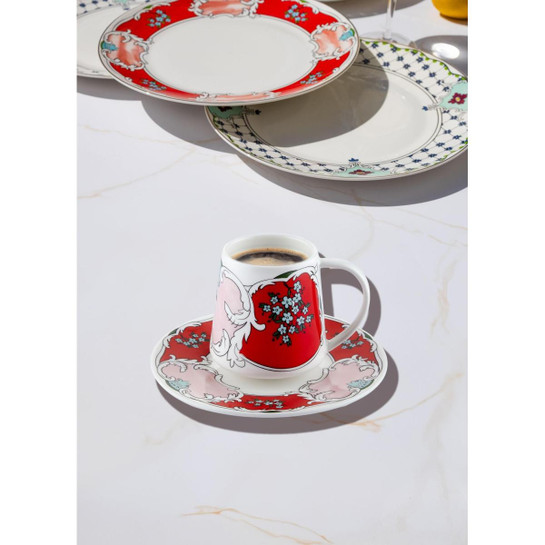 The Mia Amore Red Türk Kahvesi Fincanı 6 Kişilik 100 Cc