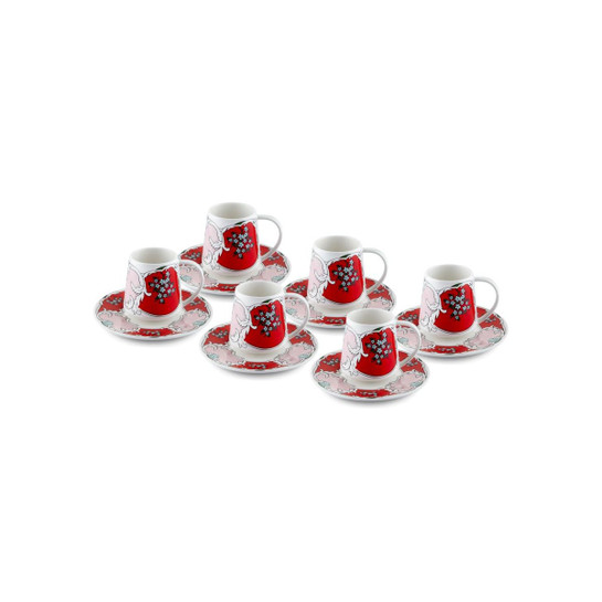 The Mia Amore Red Türk Kahvesi Fincanı 6 Kişilik 100 Cc