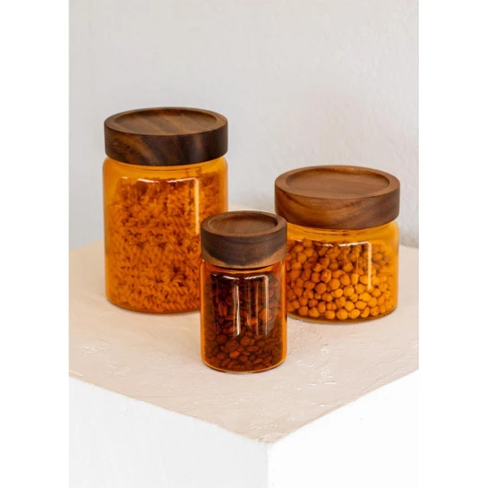 The Mia Akasya Yuvarlak Cam Kavanoz Amber 500 Ml