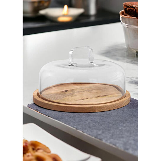 The Mia Madera Yuvarlak Kek Saklama Fanusu 17x26x26 Cm