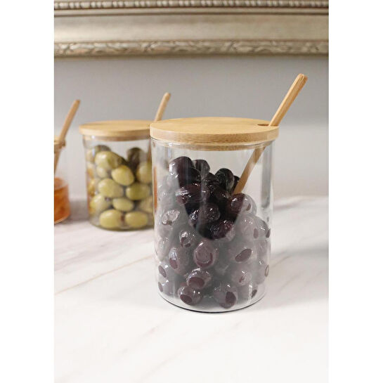 The Mia Bambu Kapaklı Borosilikat Cam Kavanoz Seti 6 Parça