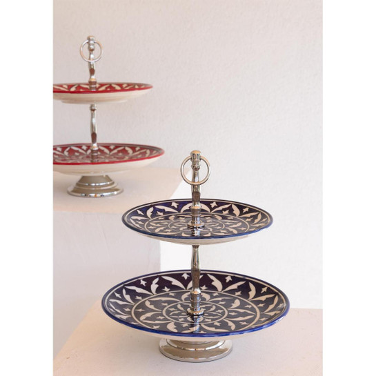 The Mia Corallo 2 Katlı Kek Pasta Servisi Mavi 27x22x31 Cm
