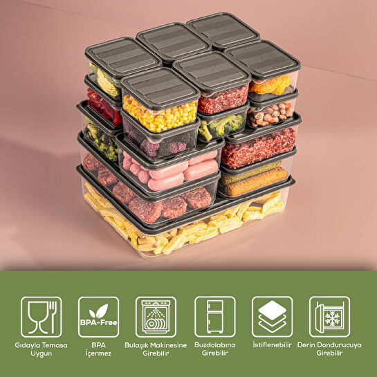 Vienev 19'lu Buzdolabı Düzenleyici Organizer Mikrodalgaya Uygun Difriz Saklama Kabı Gri