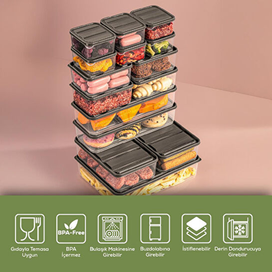 Vienev 15'li Buzdolabı Düzenleyici Organizer Mikrodalgaya Uygun Difriz Saklama Kabı Gri