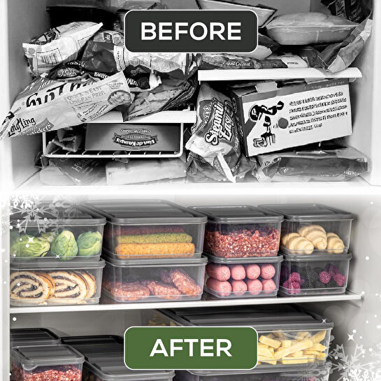 Vienev 10'lu Buzdolabı Düzenleyici Organizer Mikrodalgaya Uygun Difriz Saklama Kabı Gri