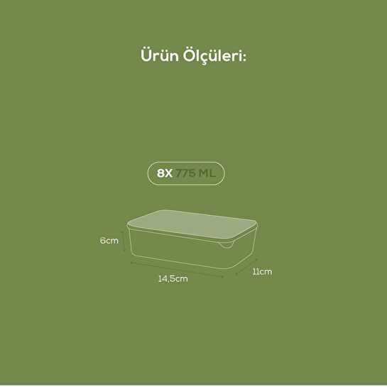 Vienev 8'li 775 Ml Buzdolabı Düzenleyici Organizer Mikrodalgaya Uygun Difriz Saklama Kabı Gri