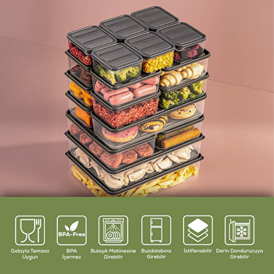 Vienev 20'li Buzdolabı Düzenleyici Organizer Mikrodalgaya Uygun Difriz Saklama Kabı Gri