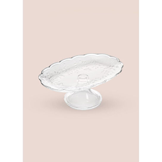 The Mia Ayaklı Cam Sunum Tabağı Oval 31x20x12 Cm Cam0498