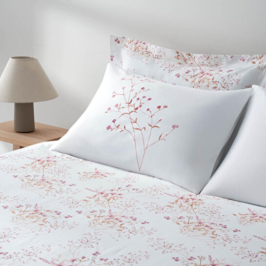 Green Black Lavena Çift Kişilik Nevresim Takımı %100 Pamuk 210 Tc 83 Tel Saten Digital Baskılı Krem-pembe