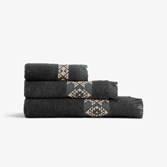Green Black Hereke 3'lü Havlu Seti Antrasit