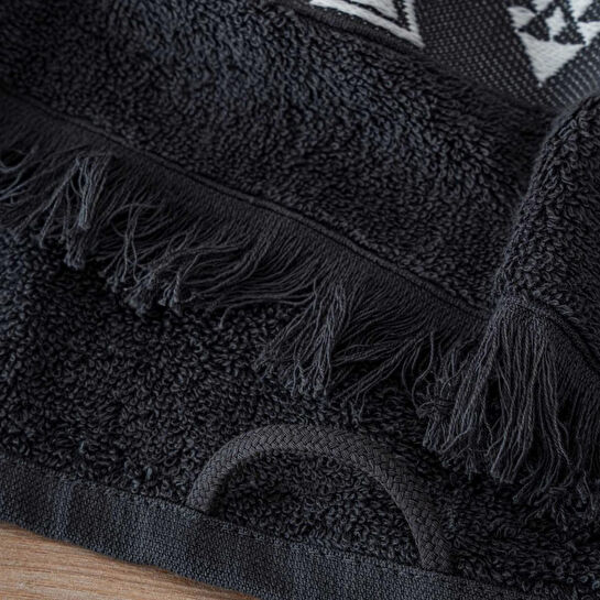 Green Black Hereke 3'lü Havlu Seti Krem Bordürlü Antrasit