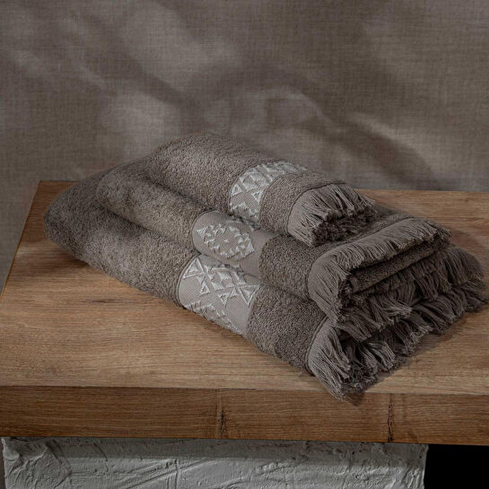 Green Black Hereke 3'lü Havlu Seti Koyu Bej