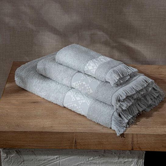 Green Black Hereke 3'lü Havlu Seti Gri