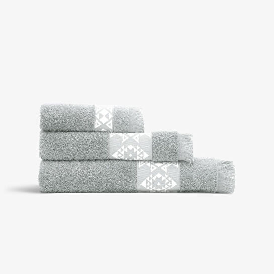 Green Black Hereke 3'lü Havlu Seti Gri