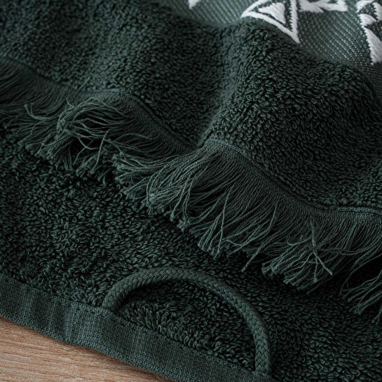 Green Black Hereke 2'li Yüz Havlusu Seti Krem Bordürlü Yeşil
