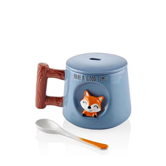 The Mia Tilki Kapaklı Ve Kaşıklı Kupa 370 Ml