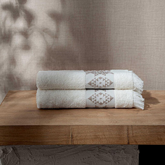 Green Black Hereke 2'li Yüz Havlusu Seti Krem