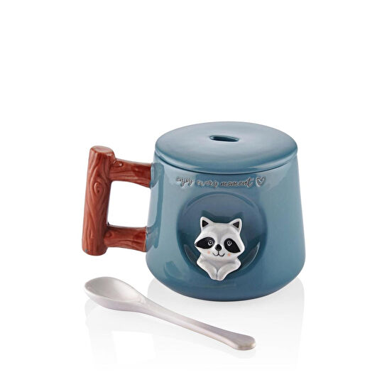 The Mia Rakun Kapaklı Ve Kaşıklı Kupa 370 Ml