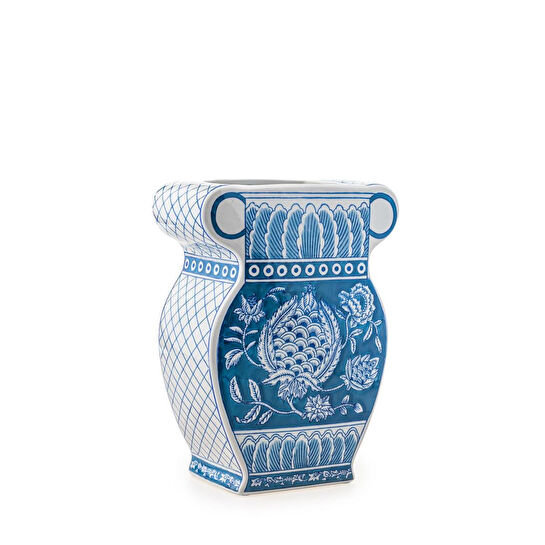 The Mia Dekoratif Küp Vazo Mavi 26x13x33 Cm