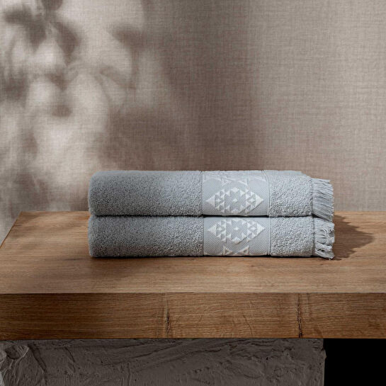 Green Black Hereke 2'li Yüz Havlusu Seti Açık Gri