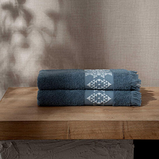 Green Black Hereke 2'li Yüz Havlusu Seti Koyu Mavi