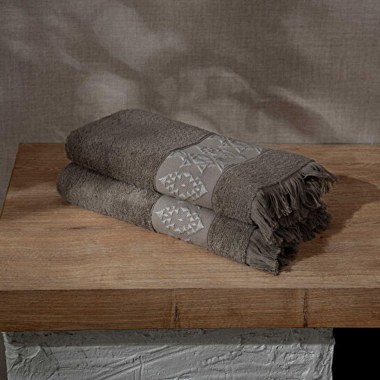 Green Black Hereke 2'li Yüz Havlusu Seti Koyu Bej