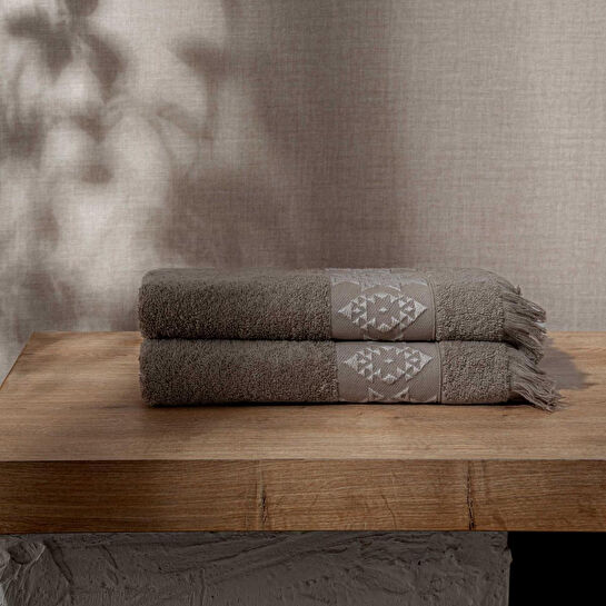 Green Black Hereke 2'li Yüz Havlusu Seti Koyu Bej